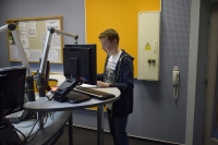 A student during a radio broadcast 