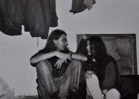 Jan Král with his friend Jitka during one of underground evenrs somewhere in the Šumperk region / 1980s