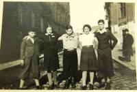 Maccabi Hatzair from Bratislava. From left: Frici Klinger, Klára (surname unknown), Zwi Stern, unknown. Frici Klinger and Zwi Stern got to Palestine. 1940.