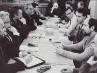 Eduard (right) during a meeting with representatives of OV KSČ, Teplice, 1989