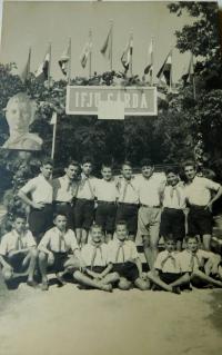Greek children in a children's home in the Hungarian village of Högyesz. Sterios Kiriazopulos third from the right