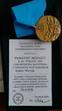 Memory medal for 60th anniversary of Slovak National Uprising