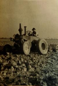 Father Vladimir Škoda on his Lanz Bulldog tractor during the Second World War