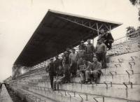 Construction of Winter Stadium Litvínov 1955 Husband standing above the 5th