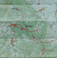 Mapa Rychlebských hor s místy setkání a kurýrních cest československých a polských disidentů