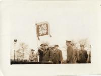 President Beneš bestowing the artillery flag of St. Barbora. December 4, 1940. Jiří Horák had brought this flag from London to Leamington Spa.
