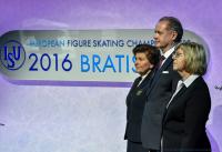 Otvorenie ME 2016, Bratislava, s prezidentom SR Andrejom Kiskom a predstaviteľkou ISU Marie Lundmark 