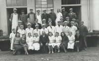 Dairy plant staff, Jan Kubka second row bottom, third right, Jaroměř about 1942