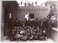 Fourth left: Mrs Řezáčová, Mr Řezáč, mother Marie Baranová, 1st anniversary of the liberation, Prague 1946