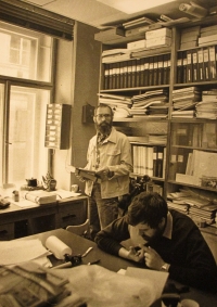 The witness at work, with his colleague Jirka Novák, TST computer center, Prague 