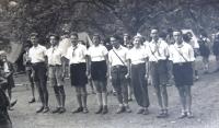 Tchelet Lavan summer camp. Madrikhim, first from right Ja´akov Wurzel - Jackie. Rakousy 1938.