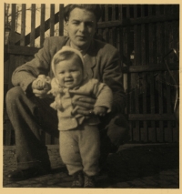 Miluše Prokůpková (née Janurová) with her father Miroslav Janura, around 1948
