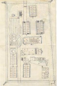 Mapa tábora Eliaš nakreslená Vilémem Míchalem po návratu z vězení