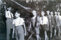 Ľubomír Hatala - with his "children´s army" in Likavka - in front (1943)