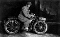 Josef Zábranský on a Jawa motorcycle (1934)