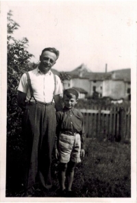 Josef Horký as a young boy with his father Josef, at Sokol camp in Červená Voda, summer 1947