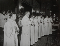 Consecration of priests - graduates of the Faculty of Theology in Litoměřice in 1977. From the second left: Father Pavel Dvořák, Father Josef Jančář, Father Jaroslav Kaláb, Father František Krejza, Father Emil Matušů, Father Jindřich Miklas, Father Pavel Strejček.