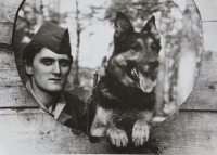 Josef Jančář on a photograph from his compulsory army service in the Unit 1337 in Týniště nad Orlicí, where he served as a dog handler in the guard company which guarded ammunition depots