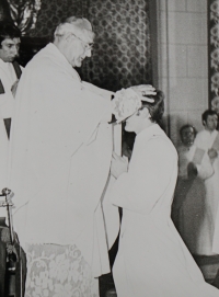 Josef Jančář is being consecrated as a priest by Bishop Josef Vrana