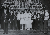 Josef Jančář accompanying children to their First Communion in Hranice