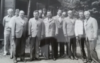 Employees of ČSD vehicle repair workshops. Zdeněk Bajgar the first one from the left