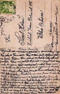 Postcard sent from the war by Mrs. Ermis's father to his father 