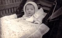1931 - Lola in the stroller, the blanket is from the garb parts, hand-embroidered