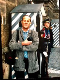 Jiří Jírů in front of the Castle Guard, Prague 1994