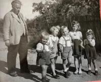 Josef Jírů, my grandfather, with left Jiří and Karel, Černolice 1948