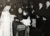 Wedding of Jiřina and Karel Jírů, Václav Jírů right, Prague about 1940s