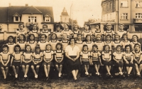 Sokol 5th grade Lysá nad Labem 1938, mrs. Opočenská (5 from left) with her friend Drahomíra Koláříková (6 from left)