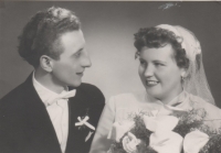 Wedding photo of Eduard Kraus and Jana Tomková, Nepomyšl, 1960	
