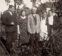 Family photo, from left: father, Tereza Nájemníková (aunt), František Nájemník senior (grandfather), Anna Nájemníková (grandmother, father's stepmother), grand-aunt Žofie Týfová (sister of father's own mother Vilemína), Libáň, 1st republic