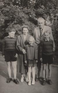 The Pavlík family at Petřín, Prague, Petr right, 1956