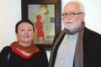Petr Pavlík with Magda his wife and the Pilgrim Girl painting, Roudnice Gallery 2010
