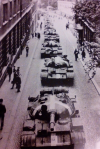 Convoy of allied army tanks, Liberec, August 1968