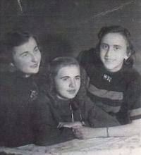 Emilie (left) with her friends, undated