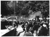 Gathering at the Czechoslovak Radio building on Vinohradská Street, 21 August 1968
