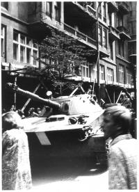 Soviet tank on Vinohradská Street, 21 August 1968