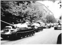 Soviet tanks on Vinohradská Street, 21 August 1968