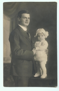 Father Oskar Grünwald and little Larissa after return to Prostějov