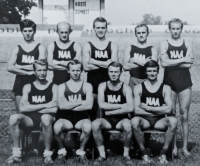 Athletic Team, 1960s. Jiří Čechák is standing on the far right.