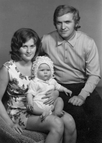 Jaroslav Kukol with his wife and daughter; 1976
