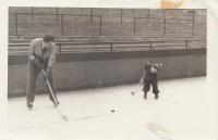 on ice at Zbrojovka Brno, with dad Eduard Farda beginning of 50s (same day as farda_zacatek50let1.jpg)
