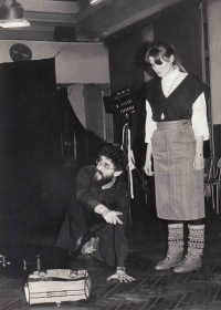 Ladislav Vrchovský at the rehearsal of the Aureko Theater in 1970s